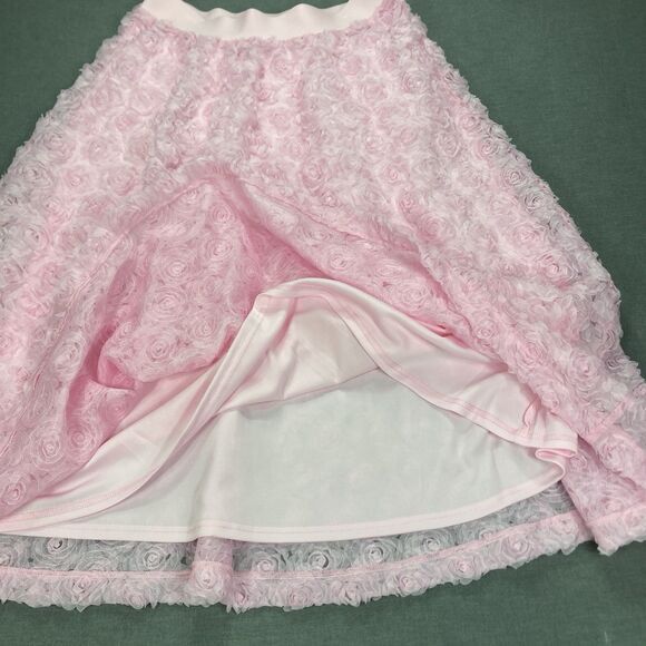 CATO 3D Rose Petal Mesh Midi Skirt Sz M Pink Elegant Fairy Goth Barbie Romantic - Picture 6 of 14